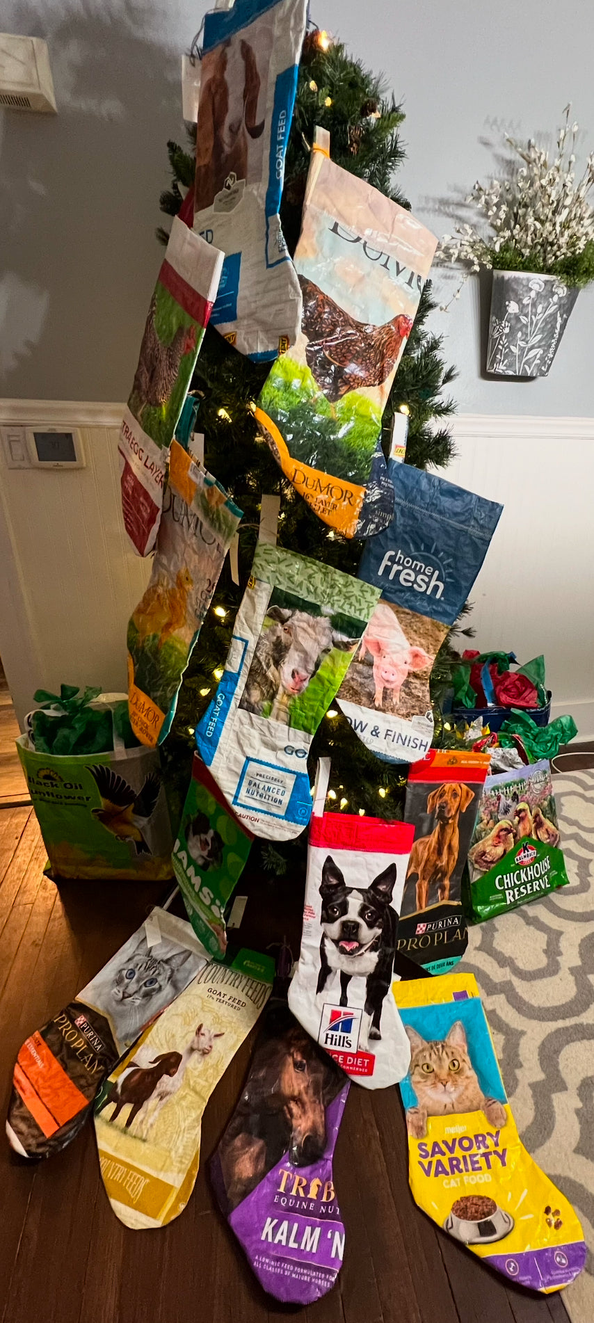 Repurposed Farm Animal Christmas Stockings